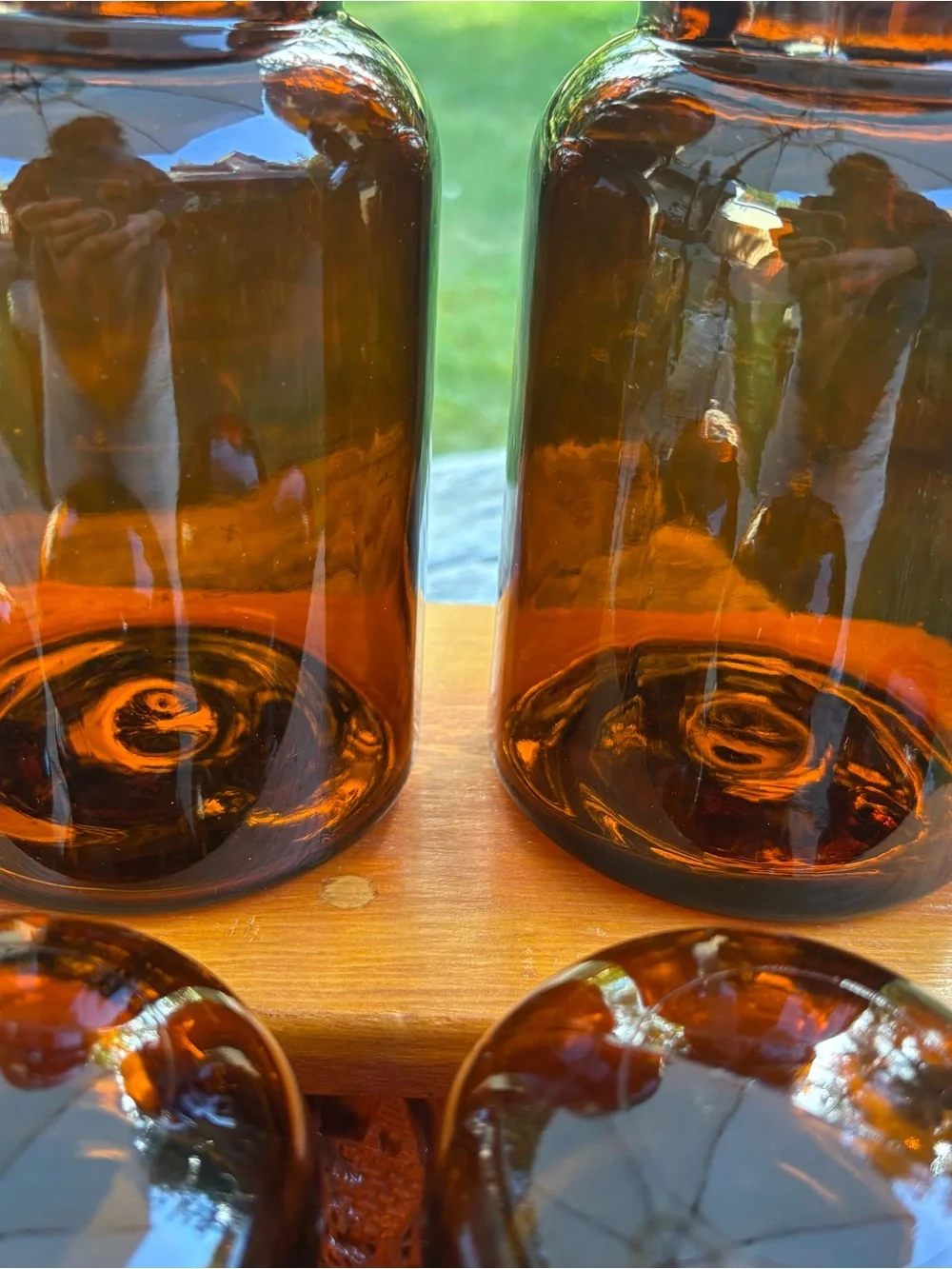 Set of Six Vintage Belgium Amber Brown Glass Apothecary Bottles